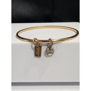 Coach Gold-tone Bangle Bracelet With Tag & Sunburst Charms